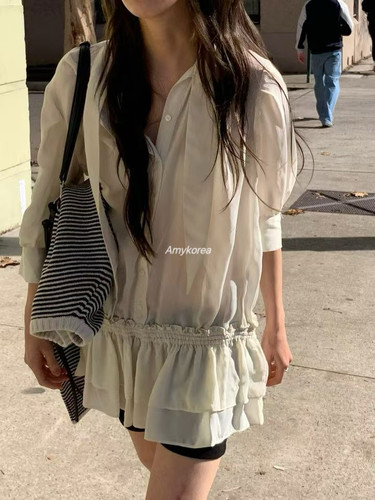 morethanyesterday Amy韩代 26早秋 东大门 荷叶边 中袖衬衫 甜美