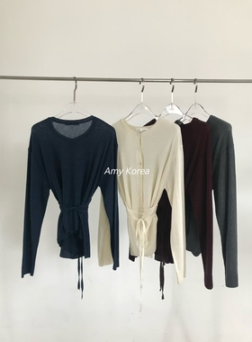 PADO Amy韩代 25fw 东大门 纯色系腰带圆领 长袖针织开衫 显瘦