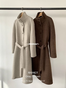 UNDERSON Amy韩代 25fw 东大门 气质纯色 系腰带 立领长款大衣