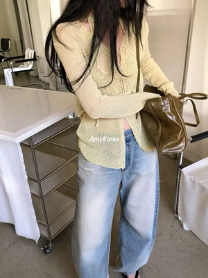 lake Amy韩代 26早春 东大门 洋气V领针织开衫 薄款纯色百搭