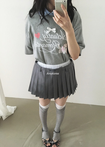 by chapter Amy韩代 26春夏 东大门 拼色双腰百褶 半身短裙 洋气