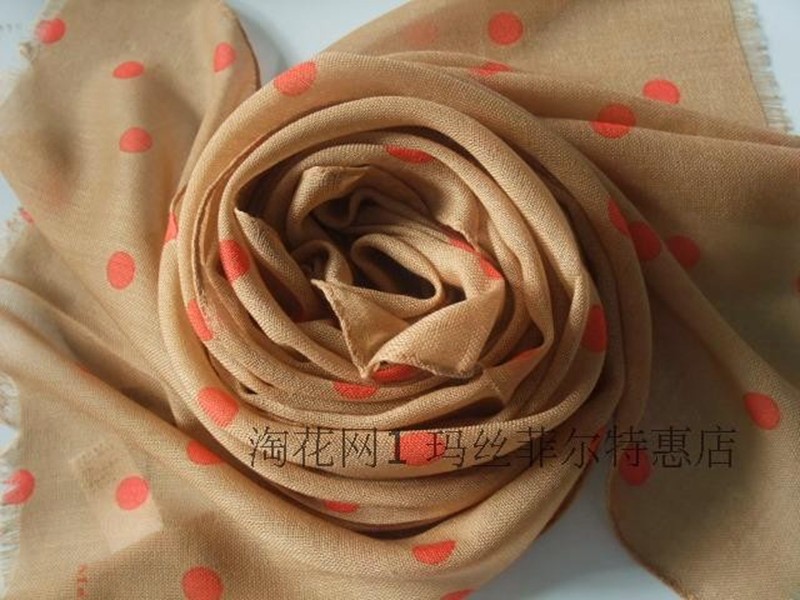 玛丝菲尔春秋款圆点100%羊毛围巾 驼色红点女冬季