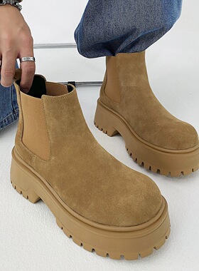 真皮7厘米增高2025新款厚底增高切尔西靴男英伦风马丁靴子