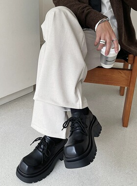 【真皮～轻软7厘米气场德比鞋】2025新款男大头鞋加绒皮鞋雪地靴