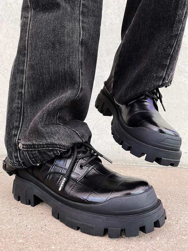 鞋子男潮休闲圆头港风2023新款结婚新郎鞋透气厚底高级感商务皮鞋