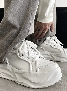 2025新款厚底小白鞋内增高男春秋冬季运动休闲潮流面包松糕老爹鞋