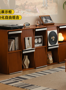小万家具/北欧复古实木柜子落地书柜展示柜格子柜组合柜边柜斗柜