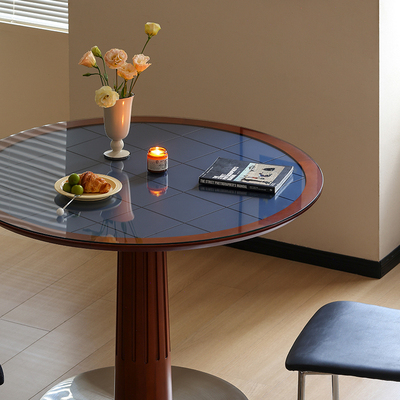 小万家具实木圆桌钢化玻璃餐桌