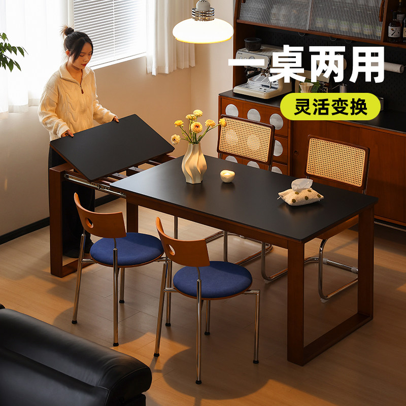 小万家具北欧复古可伸缩岩板餐桌小户型实木可折叠饭桌餐桌椅组合,住宅家具,岩板餐桌,淘宝优惠券,粉丝福利购,淘宝优惠卷