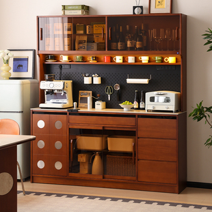 小万家具/中古餐边柜靠墙一体落地复古实木岩板储物收纳柜茶水柜