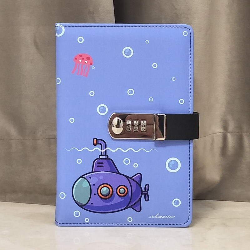 印花皮革复古密码本带锁创意日记本简约中小学生书写笔记本日韩加
