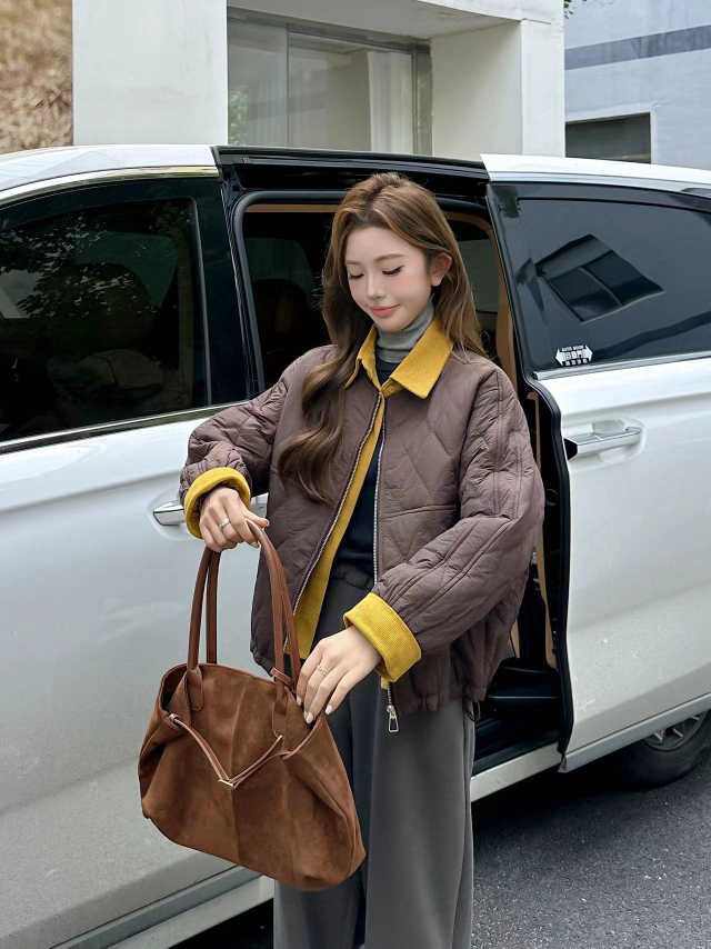 女装批发2025秋冬新款灯芯菱格棉服女短款小个子宽松保暖棉衣外套