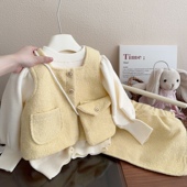 女童秋冬套装 女宝宝甜美毛衣加绒马甲半裙套装 洋气小香风韩版 新款