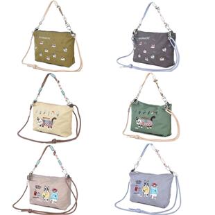 Kusuguru重工刺绣猫咪涤纶单肩斜挎手提包卡通逛街通勤7594