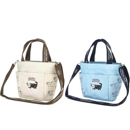 kusuguru刺绣爬猫帆布斜挎包