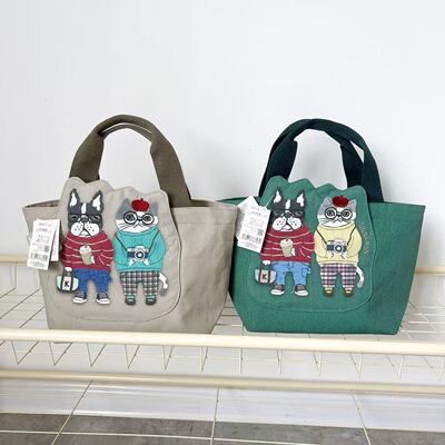Kusuguru刺绣法斗猫咪手提包