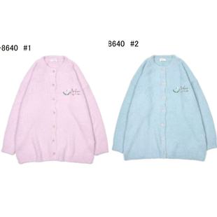 日本Kusuguru正品 提花猫咪圆领对襟毛衣外套休闲宽松百搭8640