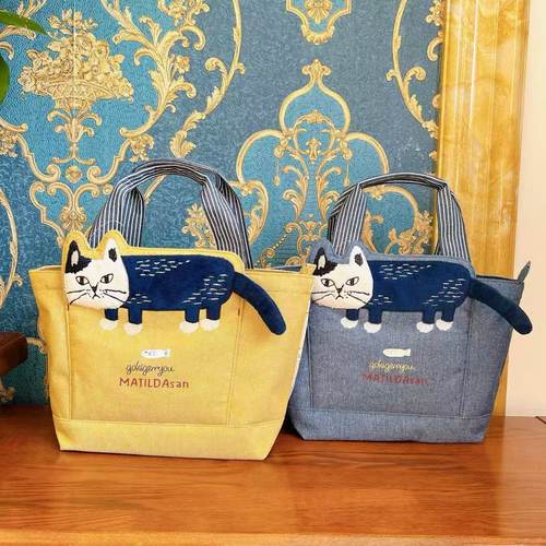 日本kusuguru立体爬猫刺绣手提包