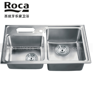 304不锈钢长方形双槽厨盆带落水装 ROCA乐家 置87N120810厨盆