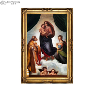 西斯廷圣母 世界名画拉斐尔 欧式 古典人物油画客餐厅玄关装 饰画