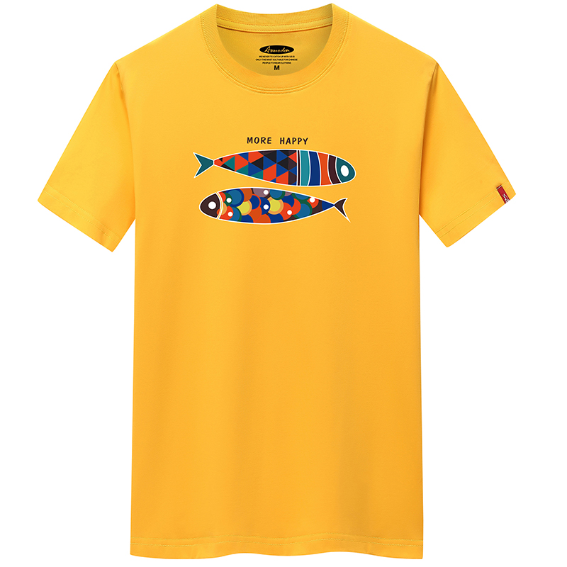 White background summer cartoon fish print short sleeve T-shirt Hong Kong style yellow tide top