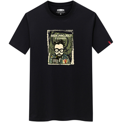 白底夏季男士人物印花短袖恤港風黑色潮牌上衣