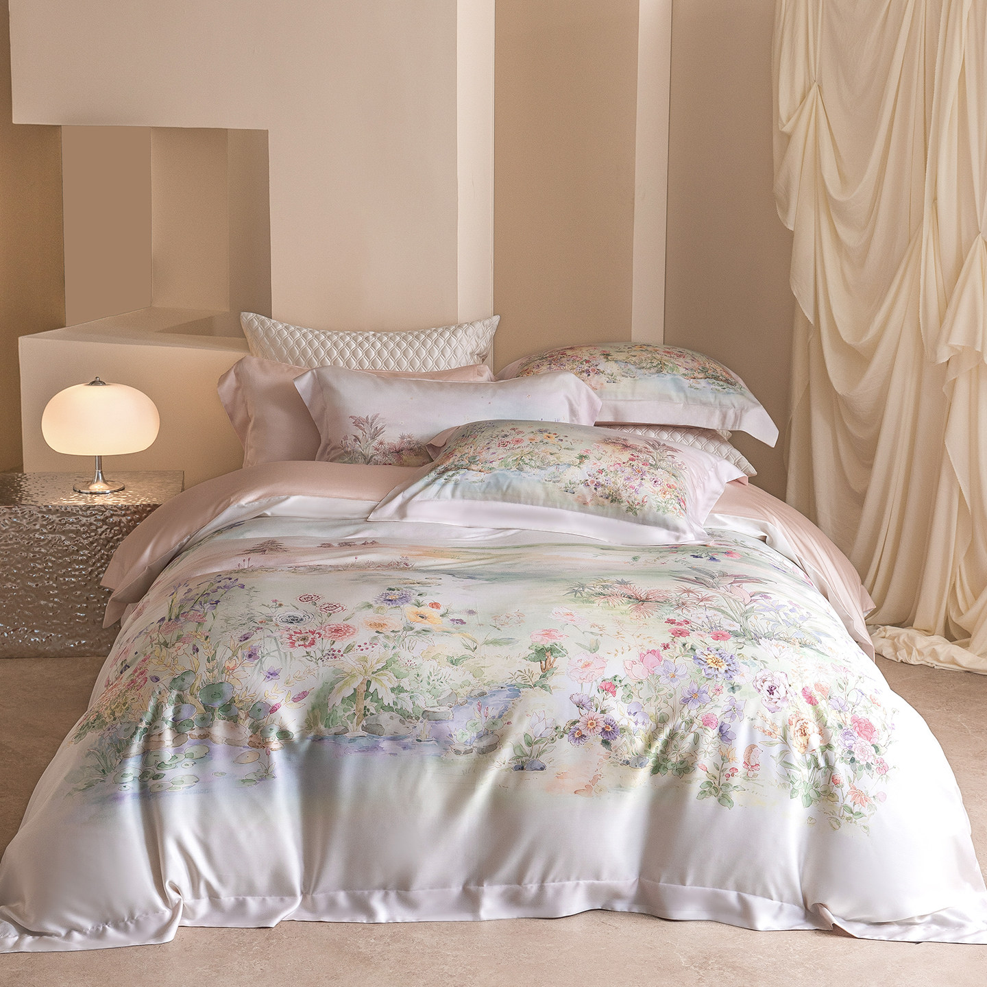 2026新大版60支兰精天丝印花四件套高端田园风植物花卉莱赛尔被套