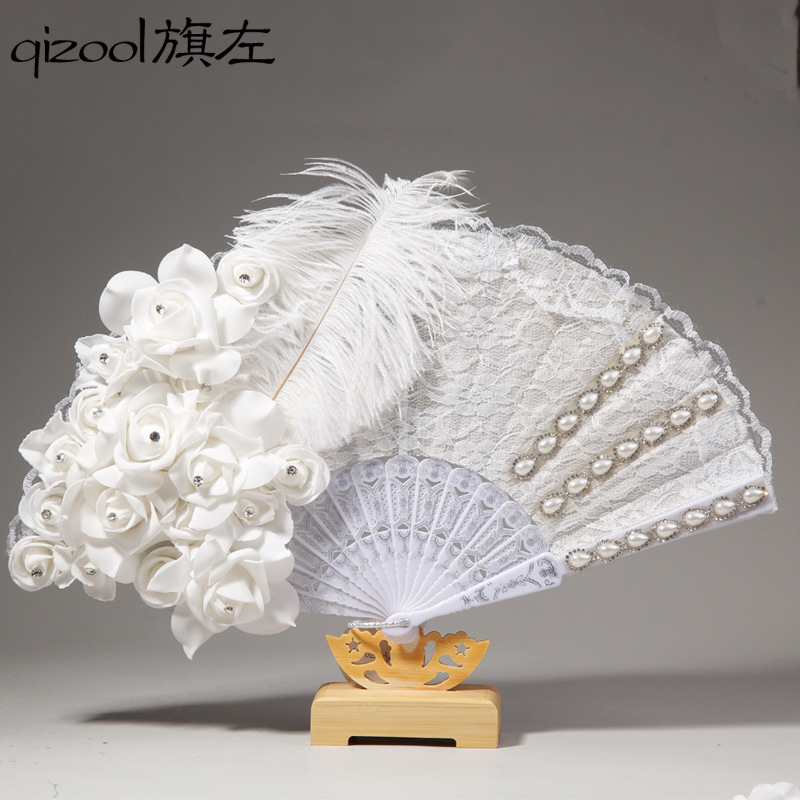 舞台高品质茶会蕾丝花朵女式折扇