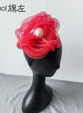 旗左 鸟窝 原创缠绕软管大颗粒珍珠趣味百搭发箍头饰红色