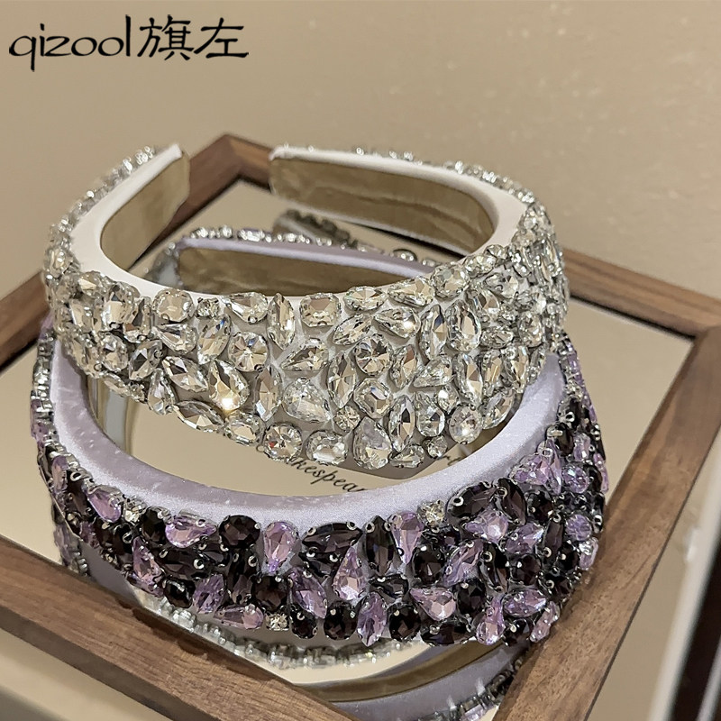 旗左 轻奢小众重工巴洛克水晶皇冠发箍名媛千金风礼服头箍白色