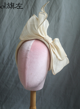 旗左 英国头饰大蝴蝶结真丝麻高头颅发箍乳白色