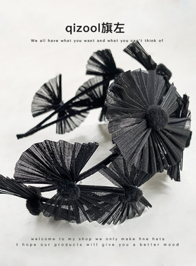 旗左 复古优雅法式双发箍真丝麻手作雏菊花朵发箍加宽发卡紫色