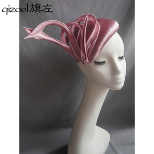 旗左 简约英式优雅正装礼服头饰粉红色梅根同款宴会小礼帽