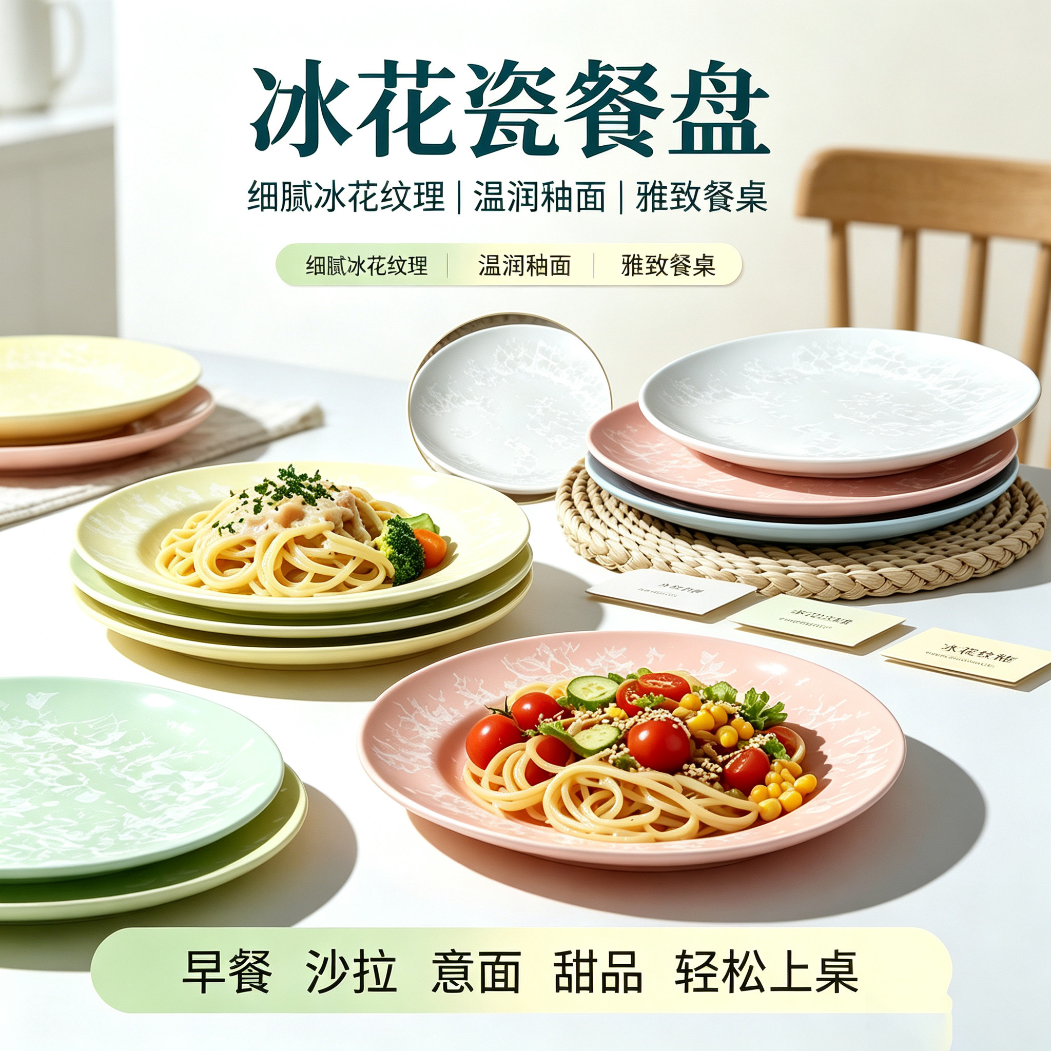 冰花瓷盘碟轻奢高颜值陶瓷盘家用西餐盘意面盘沙拉盘甜品点心盘