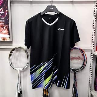 新款李宁正品羽毛球服俱乐部男款套装 透气速干运动短袖AATU025