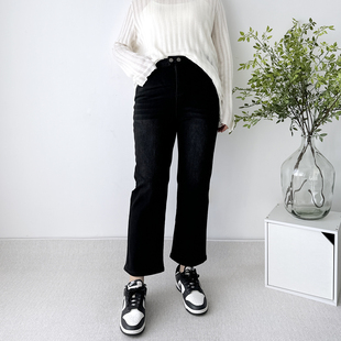大码女装直筒牛仔裤女春季宽松女裤显瘦法棍裤阔腿裤胖mm黑色裤子