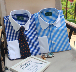 独家英式古典伊顿圆领针孔领精英男衬衫撞色领法式袖浴血黑帮同款