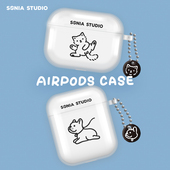 Sonia原创设计可爱猫狗法斗卡通插画透明耳机壳airpods保护套