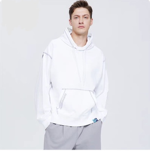 商场撤柜男秋冬新款连帽衫纯白色毛圈棉简约清爽时尚潮套头衫卫衣