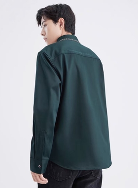 马克撤柜男士秋冬休闲长袖衬衫墨绿色偏厚免烫不易皱挺括有型衬衣