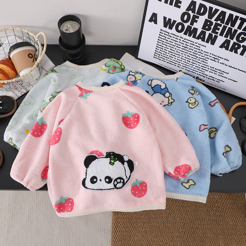 加绒罩衣宝宝秋冬反穿衣护衣吃饭衣围裙男孩儿童洋气外穿防脏婴儿