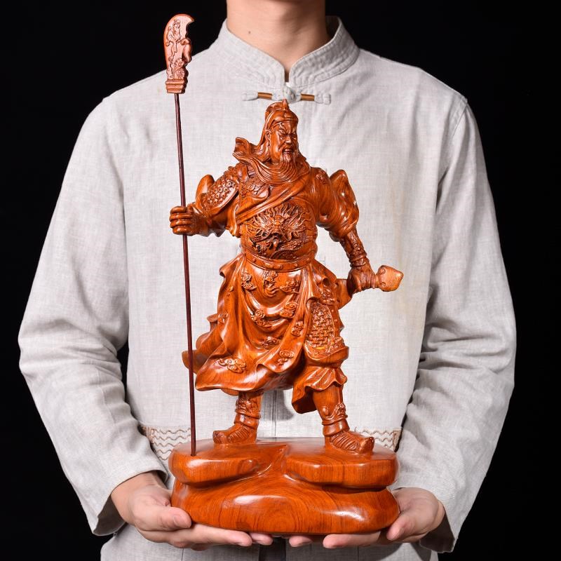 速发关花梨木雕黄公财大号武像神关二爷摆件实木质红木工艺品家居