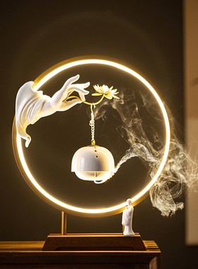 速发新花式佛意禅手莲中灯圈摆件创意倒流香炉家居客厅玄关陶瓷工