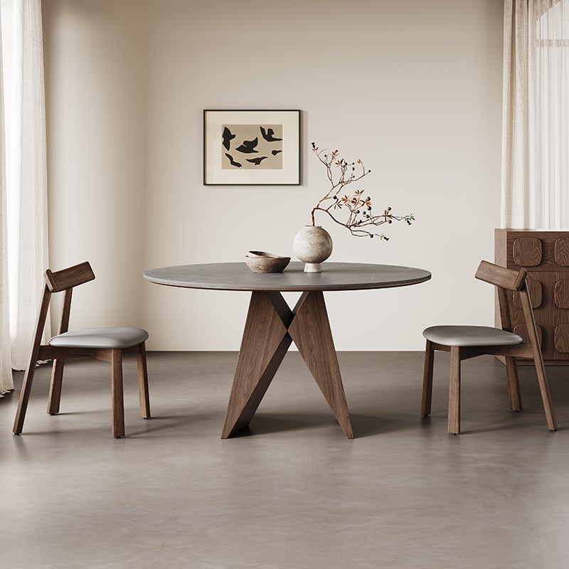 速发意式岩板餐桌圆桌带转盘家用小轻型户奢高端2款24新0实木餐桌