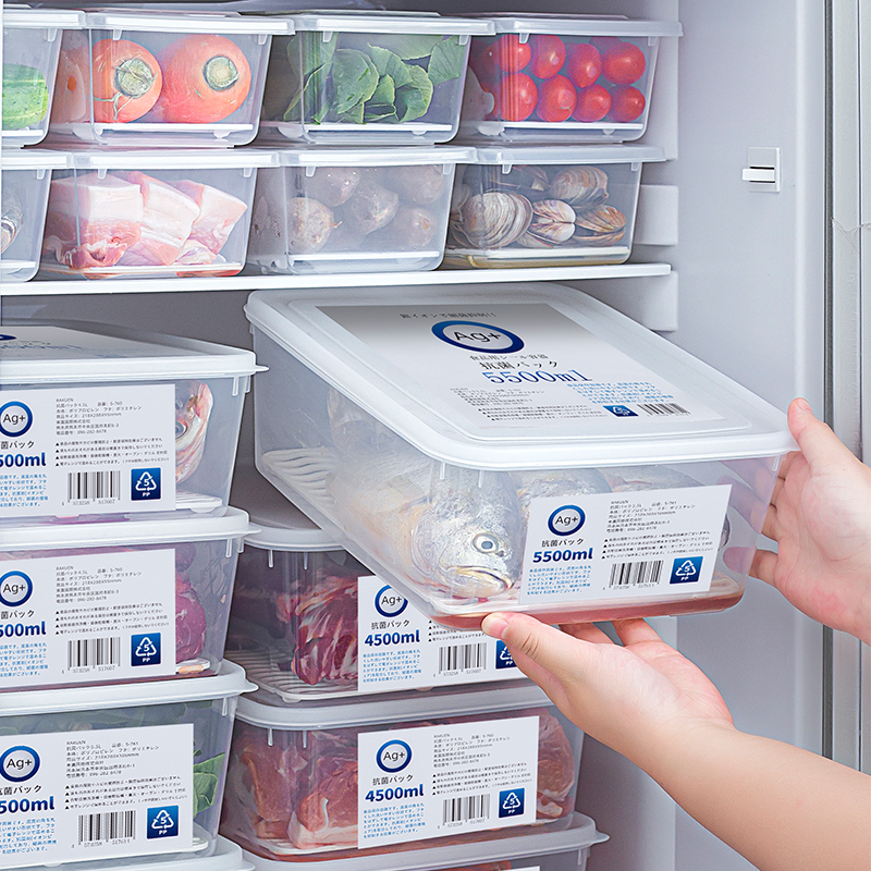 日本抗菌冰箱保鲜盒食品级冷冻室速冻冰柜储藏专用收纳盒整理神器