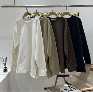 上衣女纯色冬新款 元 大版 圆领加绒加厚中长款 宽松百搭T恤 熙629正品