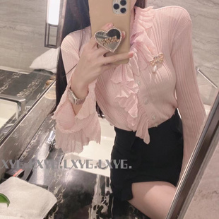 LXYG很仙的荷叶边针织开衫女2025春新款长袖气质小香风上衣外套