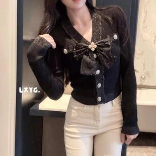 修身 针织开衫 上衣女 名媛气质V领金线钻扣轻奢长袖 LXYG753秋冬新款