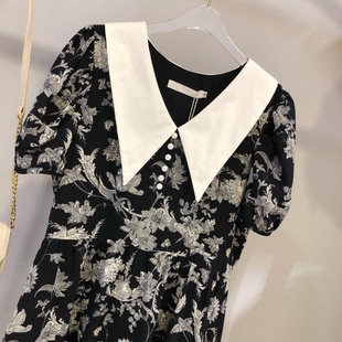 清仓福利捡漏DT EDITION2024夏季新款翻领钉珠印花修身显瘦连衣裙