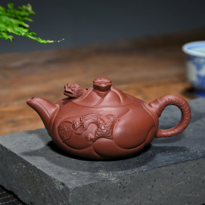 宜兴紫砂壶正品名家高工严志军制原矿底槽青泡茶壶160CC鱼化龙壶